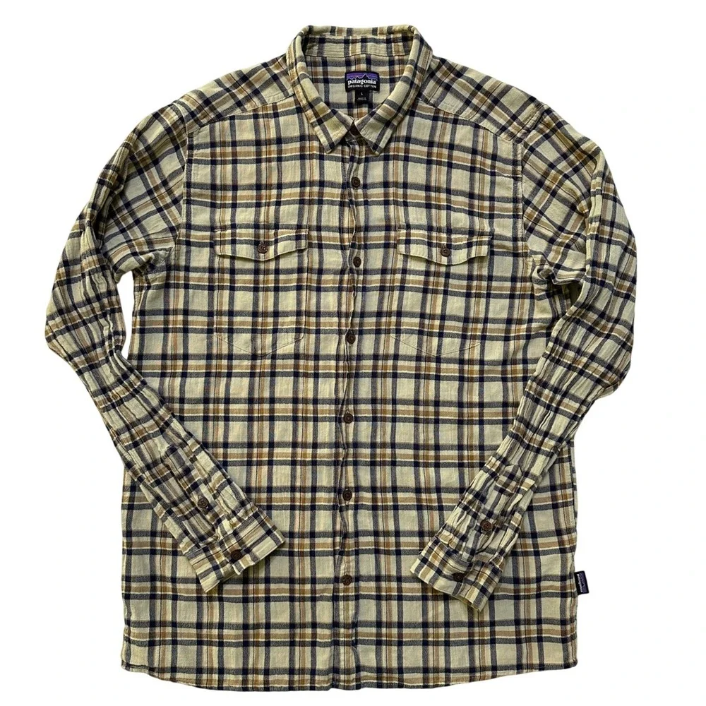 Patagonia Organic Cotton Plaid‎ Long Sleeve Button Down Shirt Mens L Lightweight